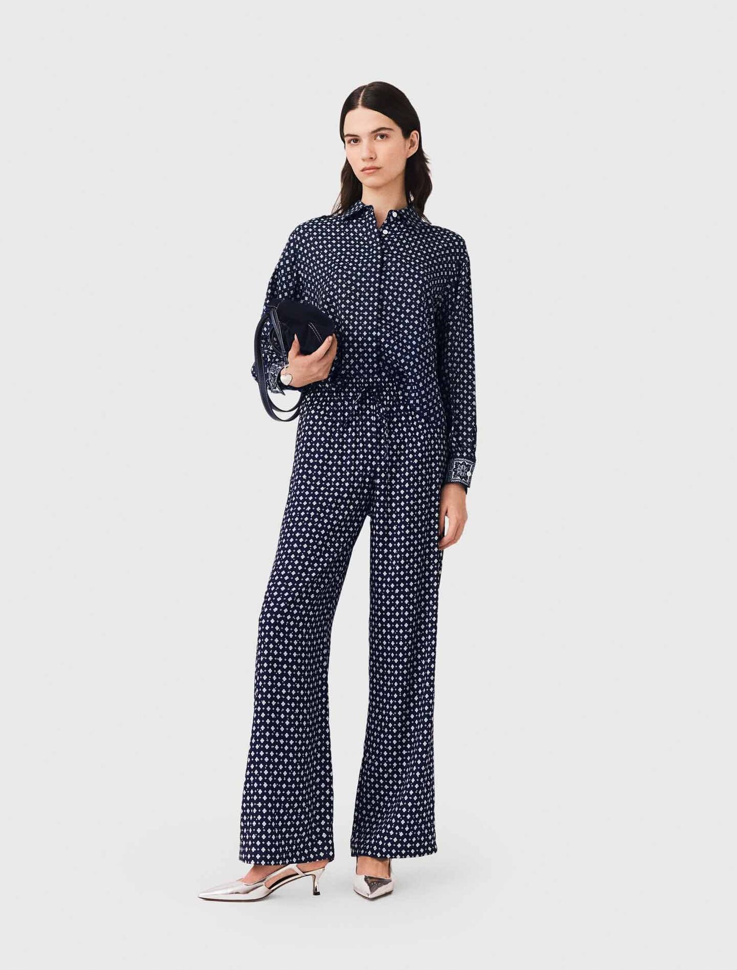 Patterned rhinestone trousers