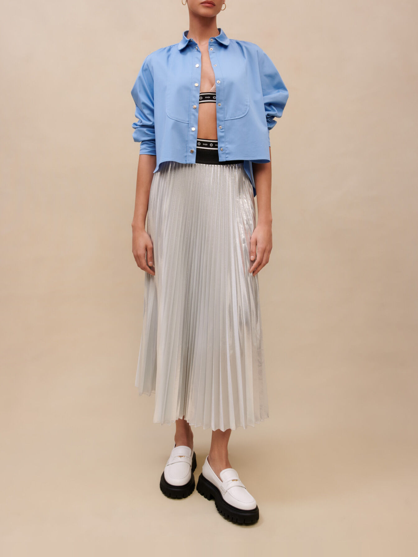 Silver pleated skirt short top