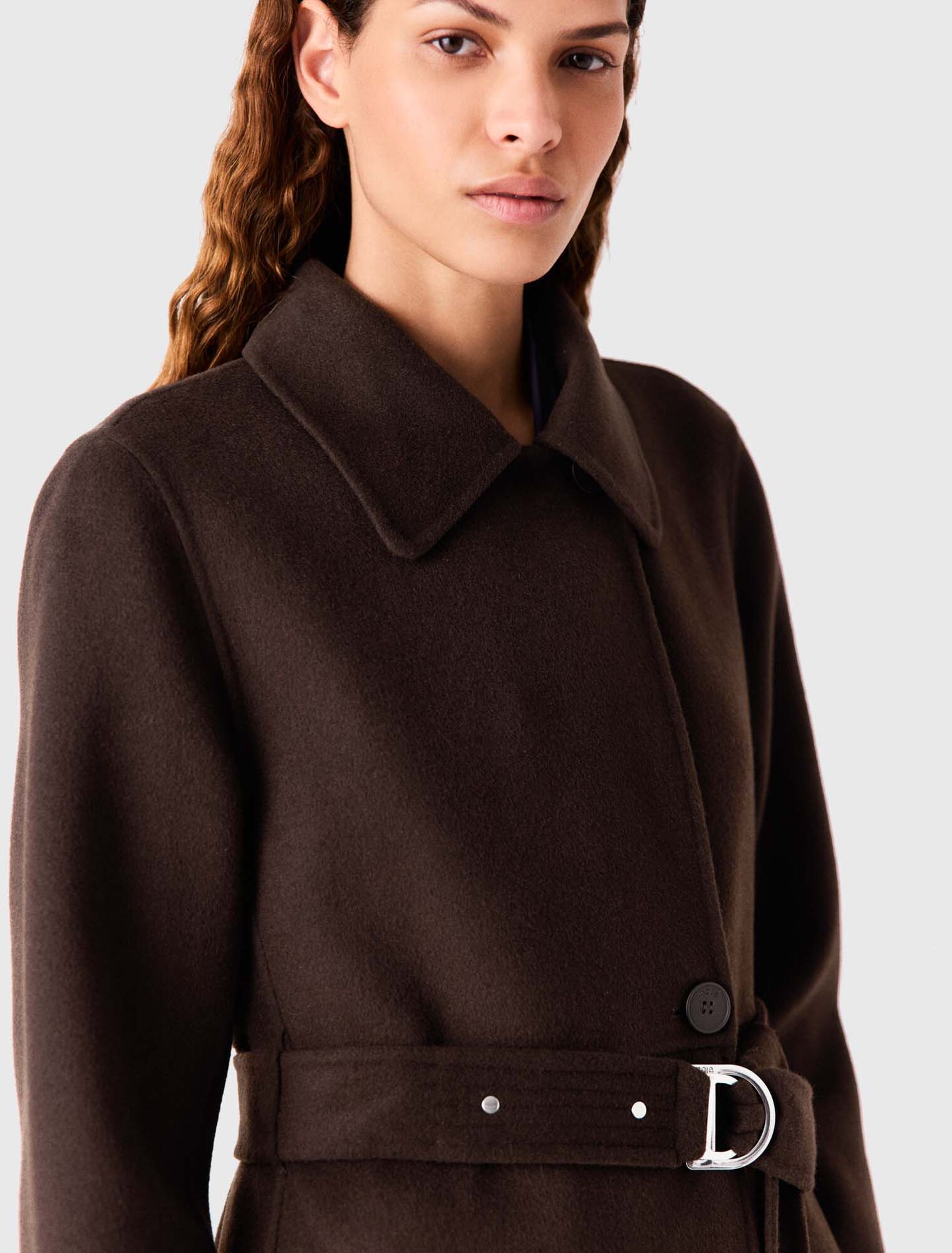 Long coat with faux fur collar