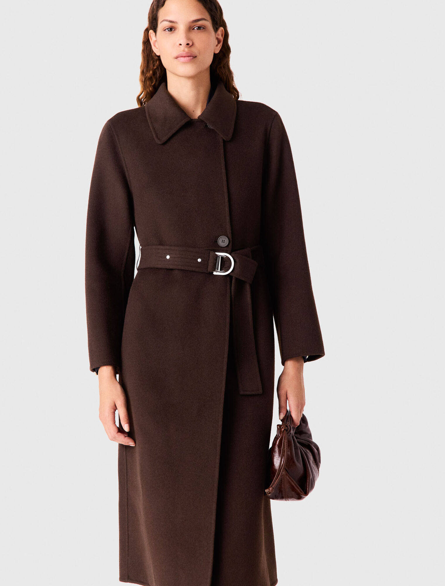 Long coat with faux fur collar