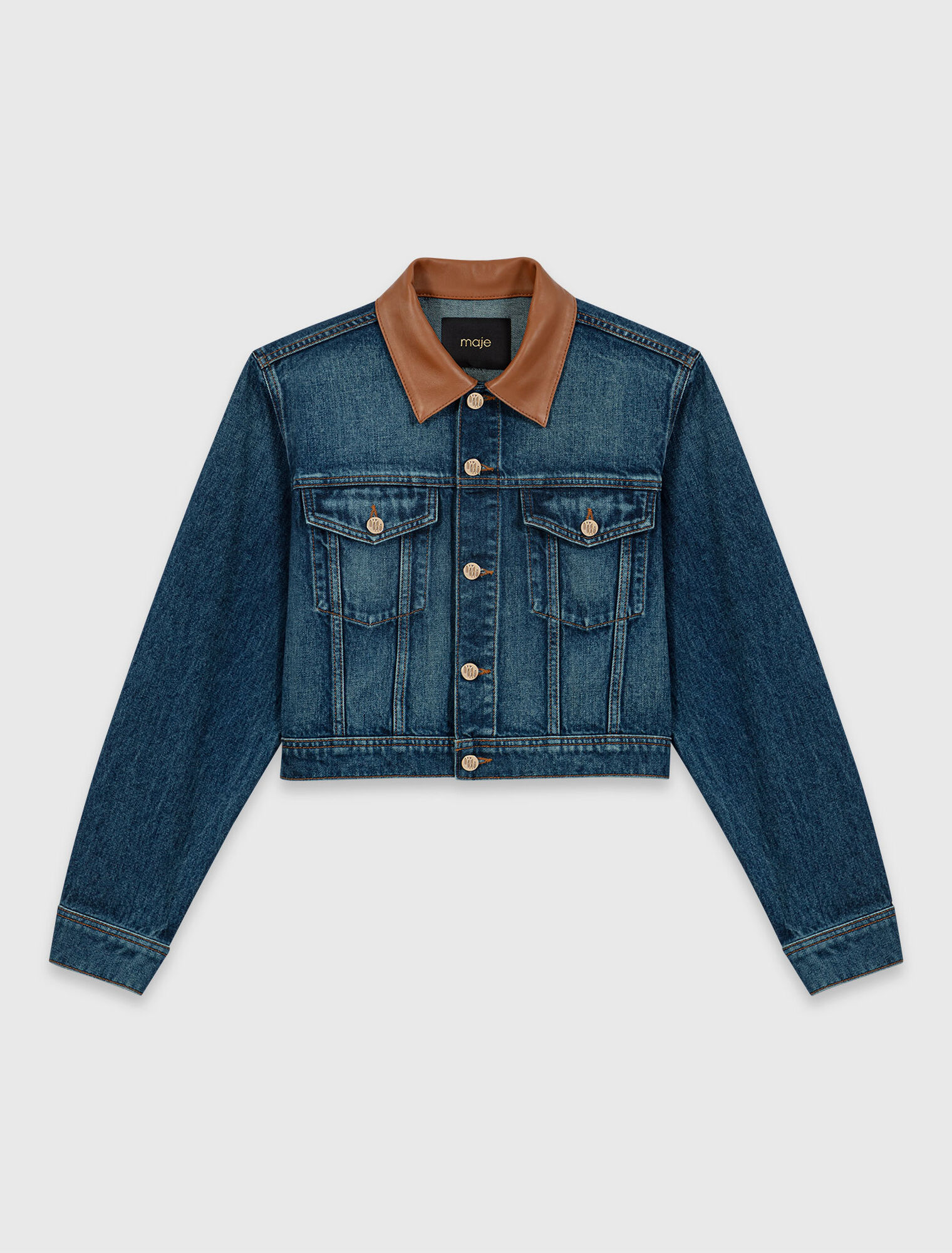 Blouson en denim avec col en cuir