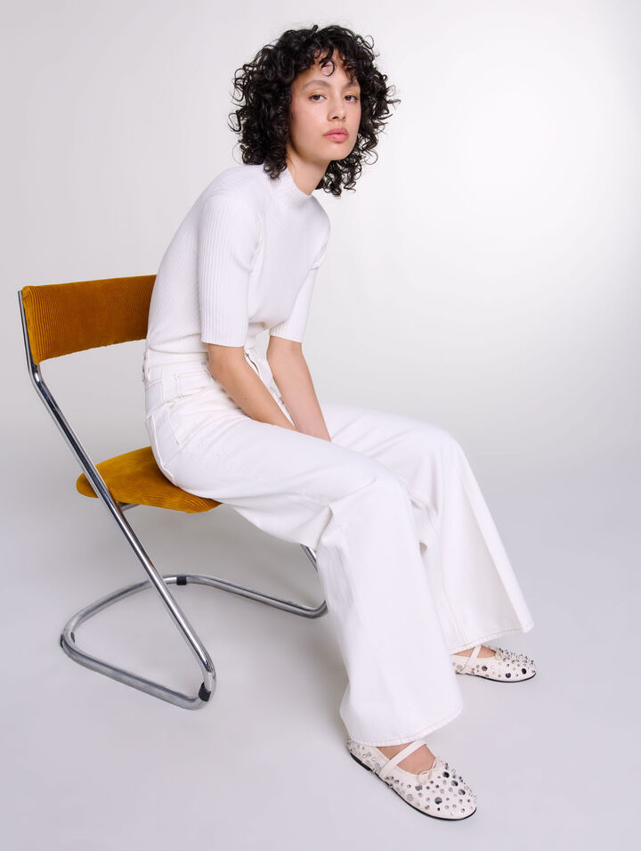 Jean large taille haute brodé