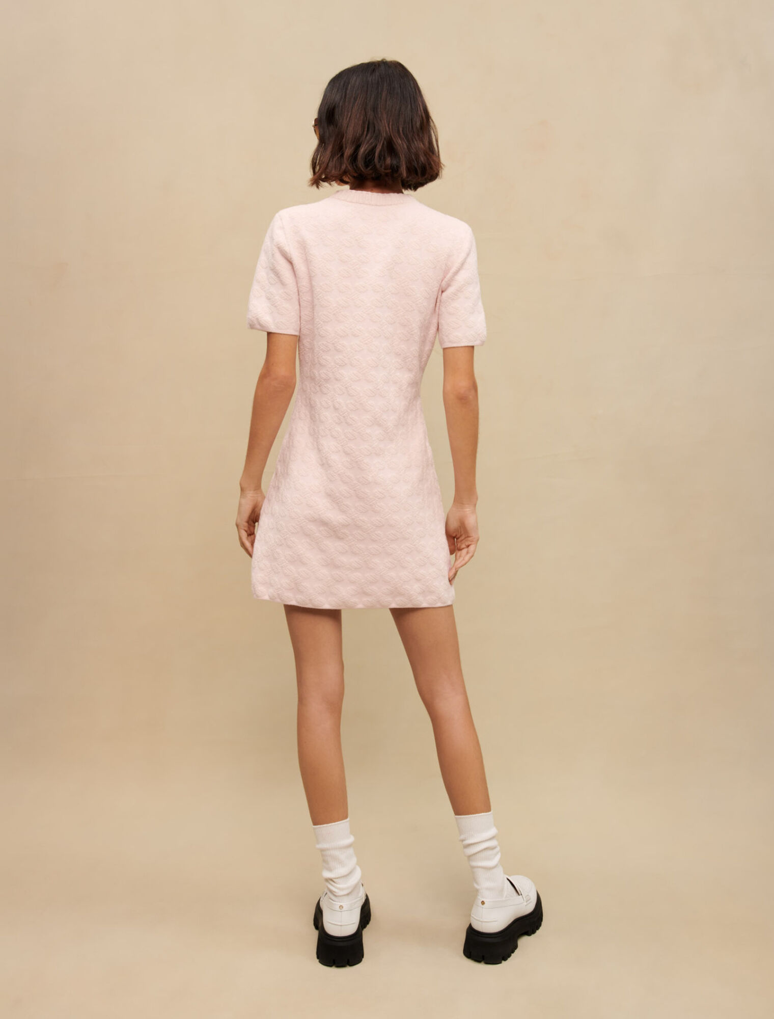 Pink textured knit dress