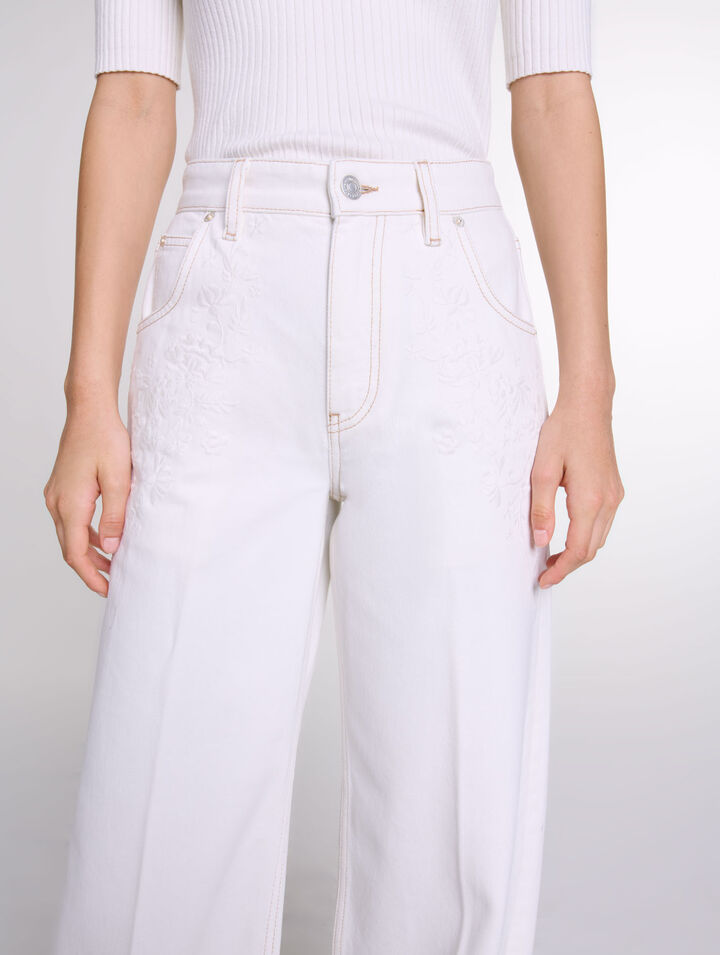 Jean large taille haute brodé