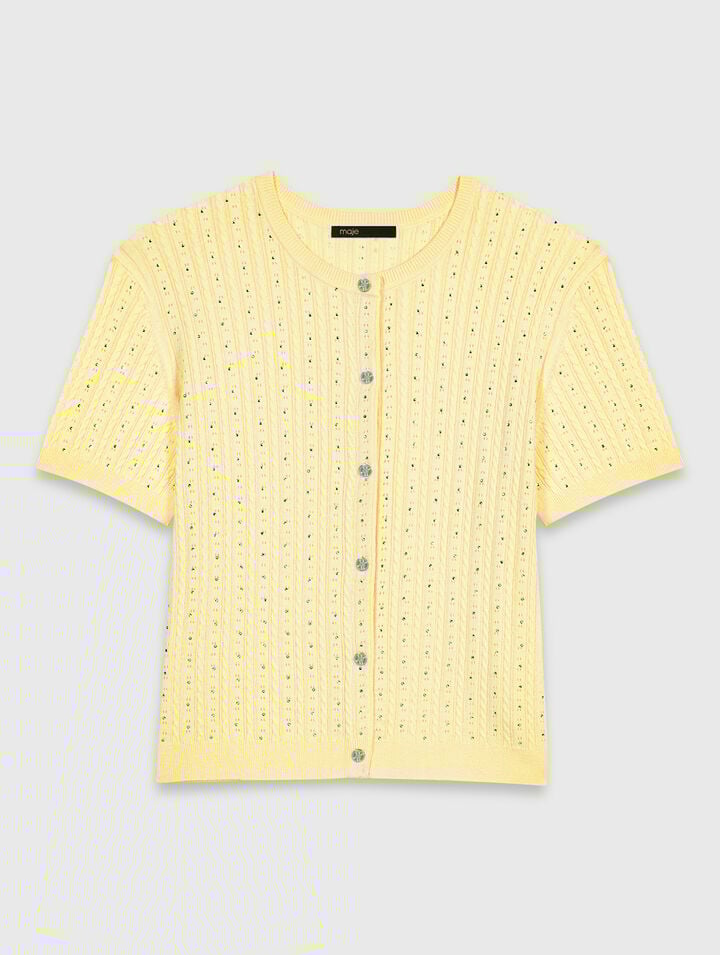 Cardigan &agrave; col rond strass&eacute;