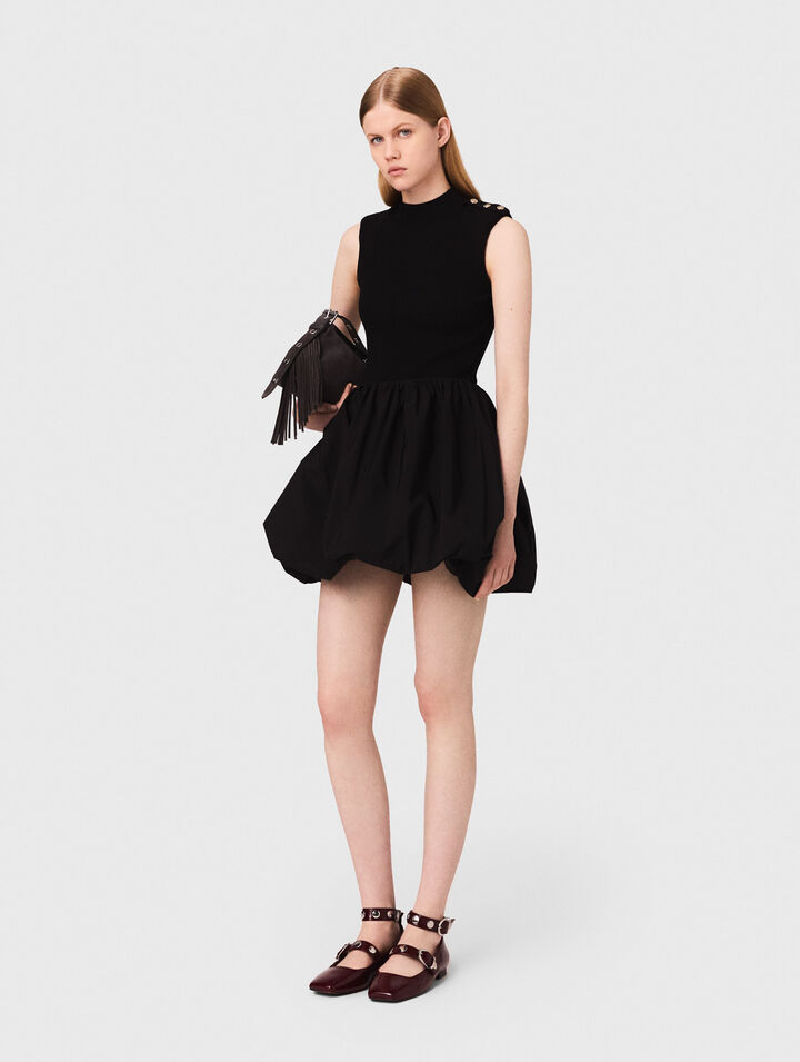 Robe courte en maille et taffetas