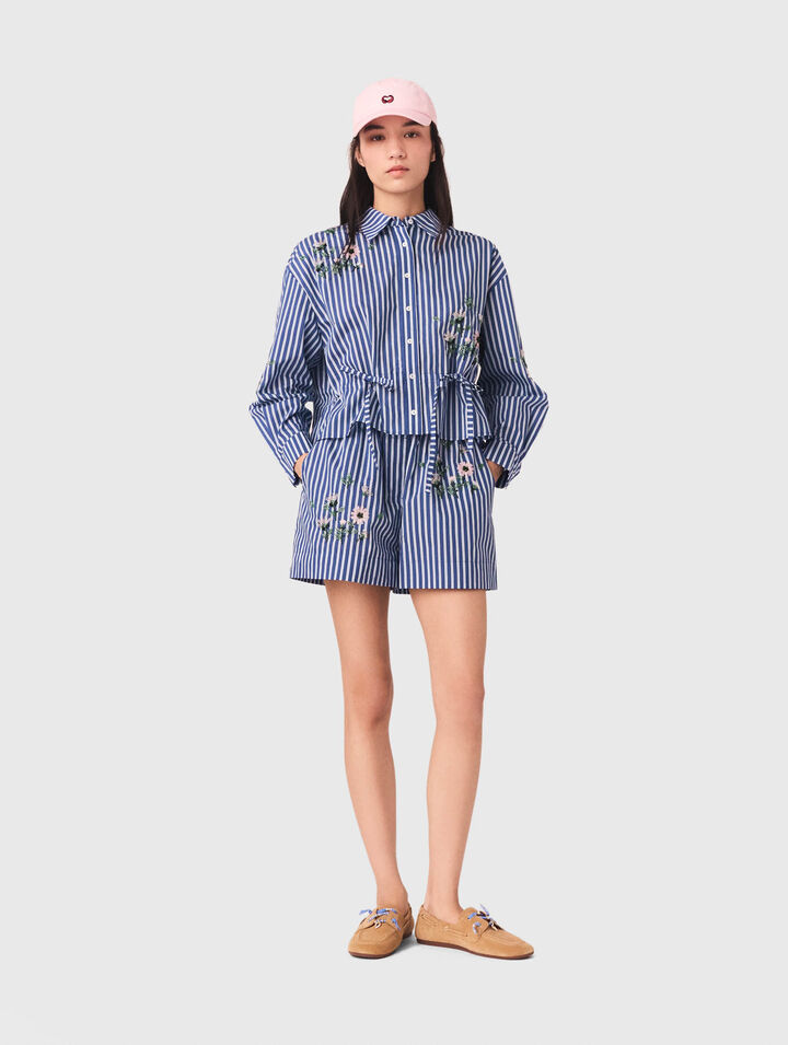 Chemise ray&eacute;e courte brod&eacute;e