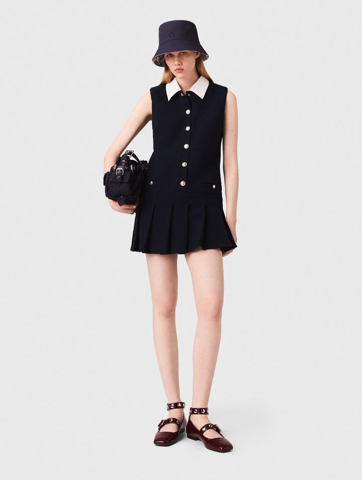 Short tweed dress, removable collar