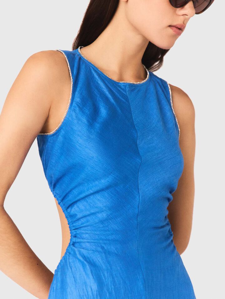 Robe midi dos nu en lin m&eacute;lang&eacute;