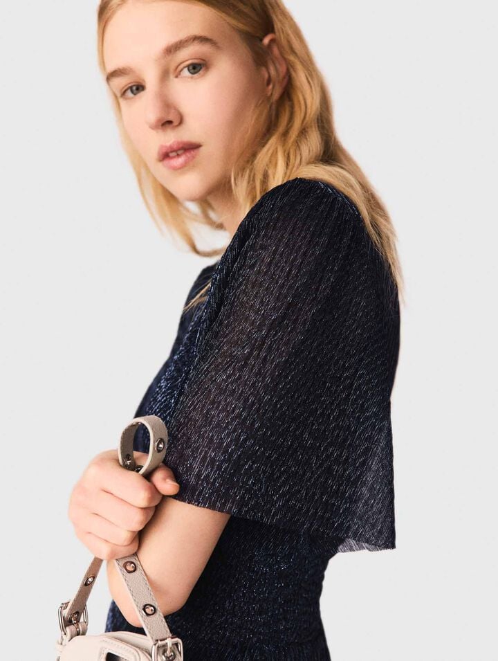 Robe mi-longue &agrave; volants m&eacute;talis&eacute;e