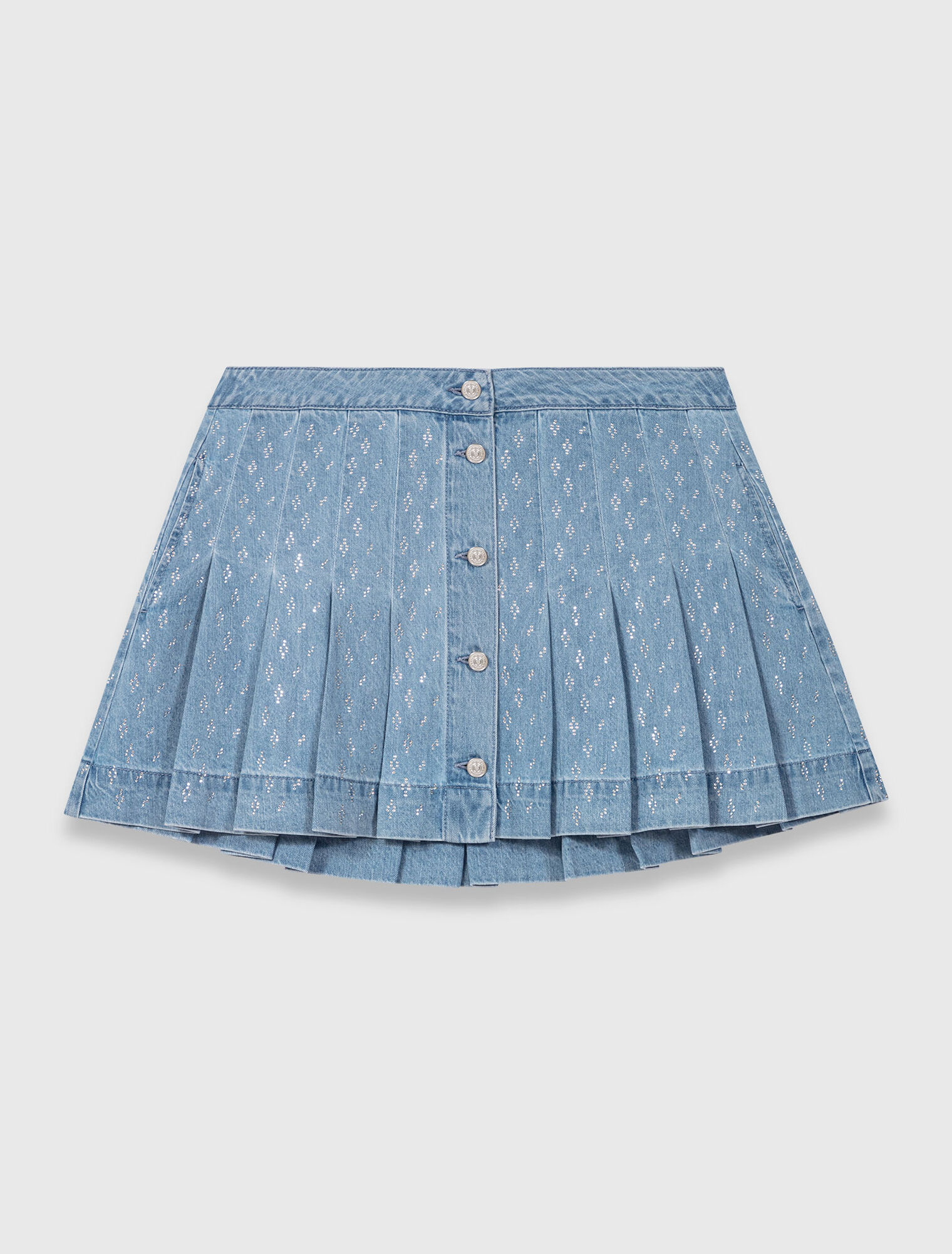 Jupe plissée en denim strassée