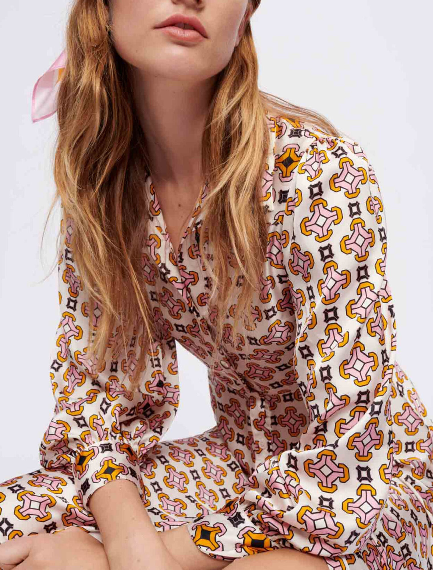 Robe chemise en satin imprimé