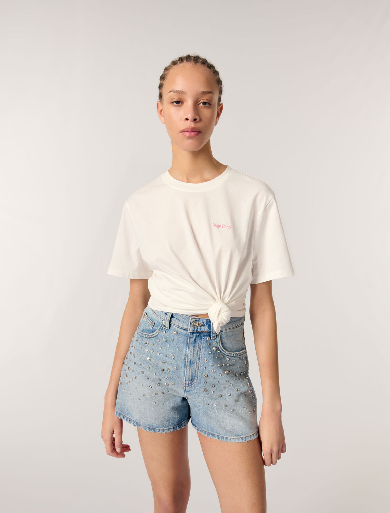 Studded denim shorts