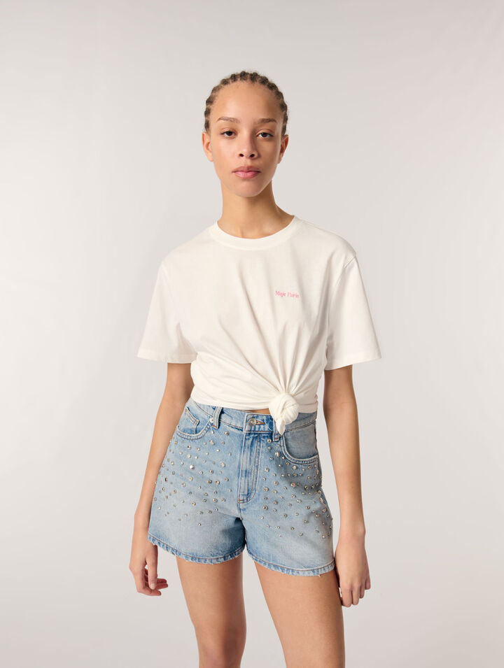 Short en denim à studs