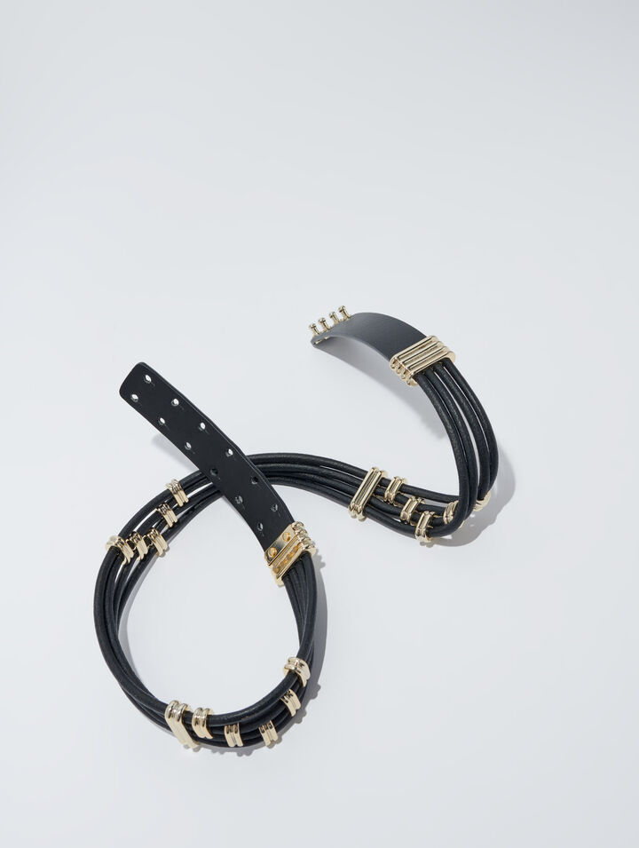 Mixed metal and leather belt