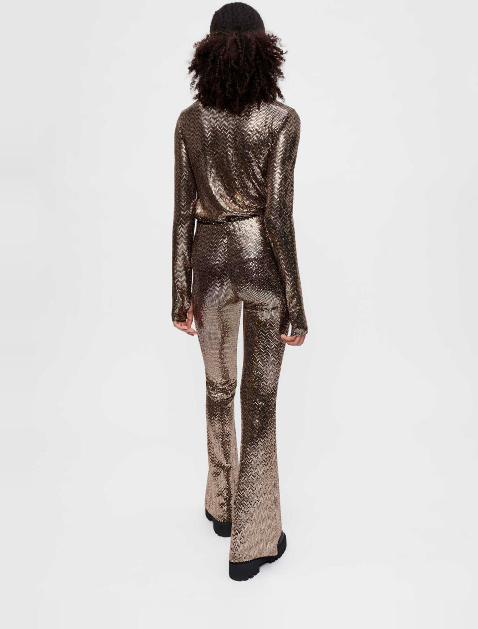 Pantalon stretch et évasé à sequins