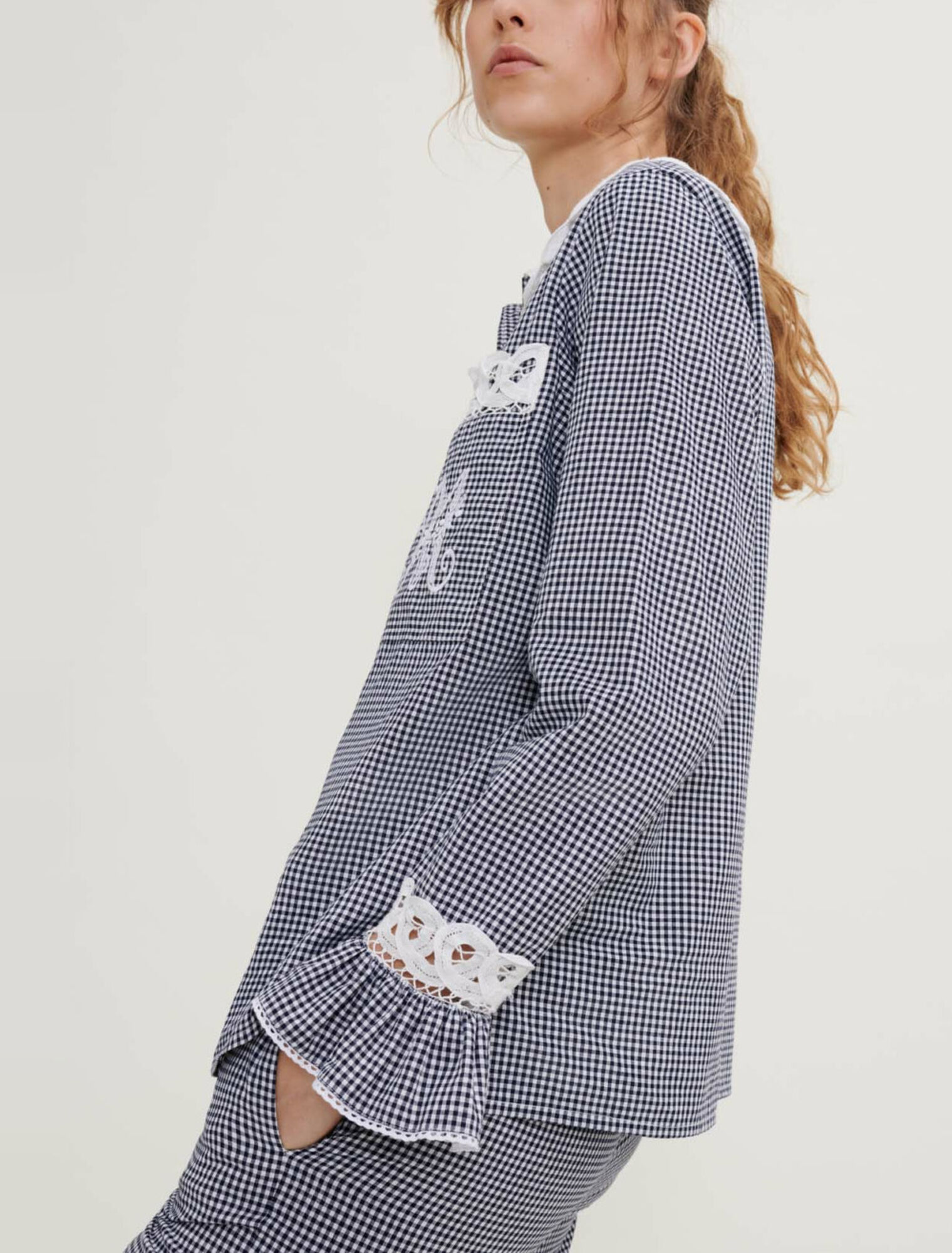 Gingham and lace shirt
