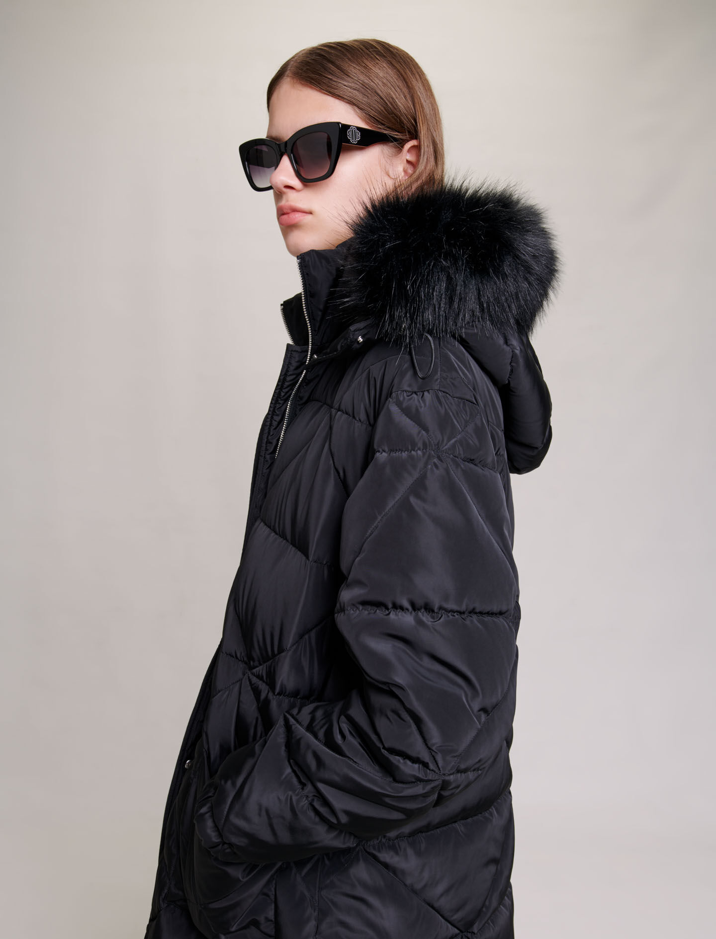 Maje long down jacket with fur cheap