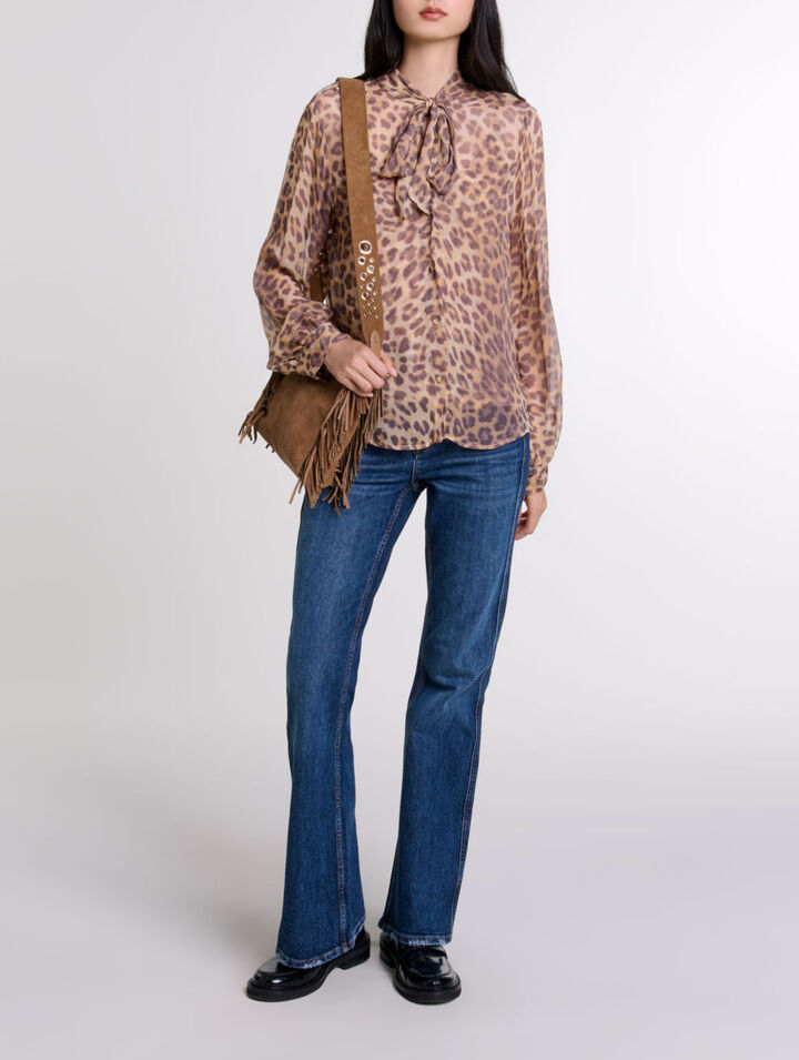 Patterned pussy bow shirt