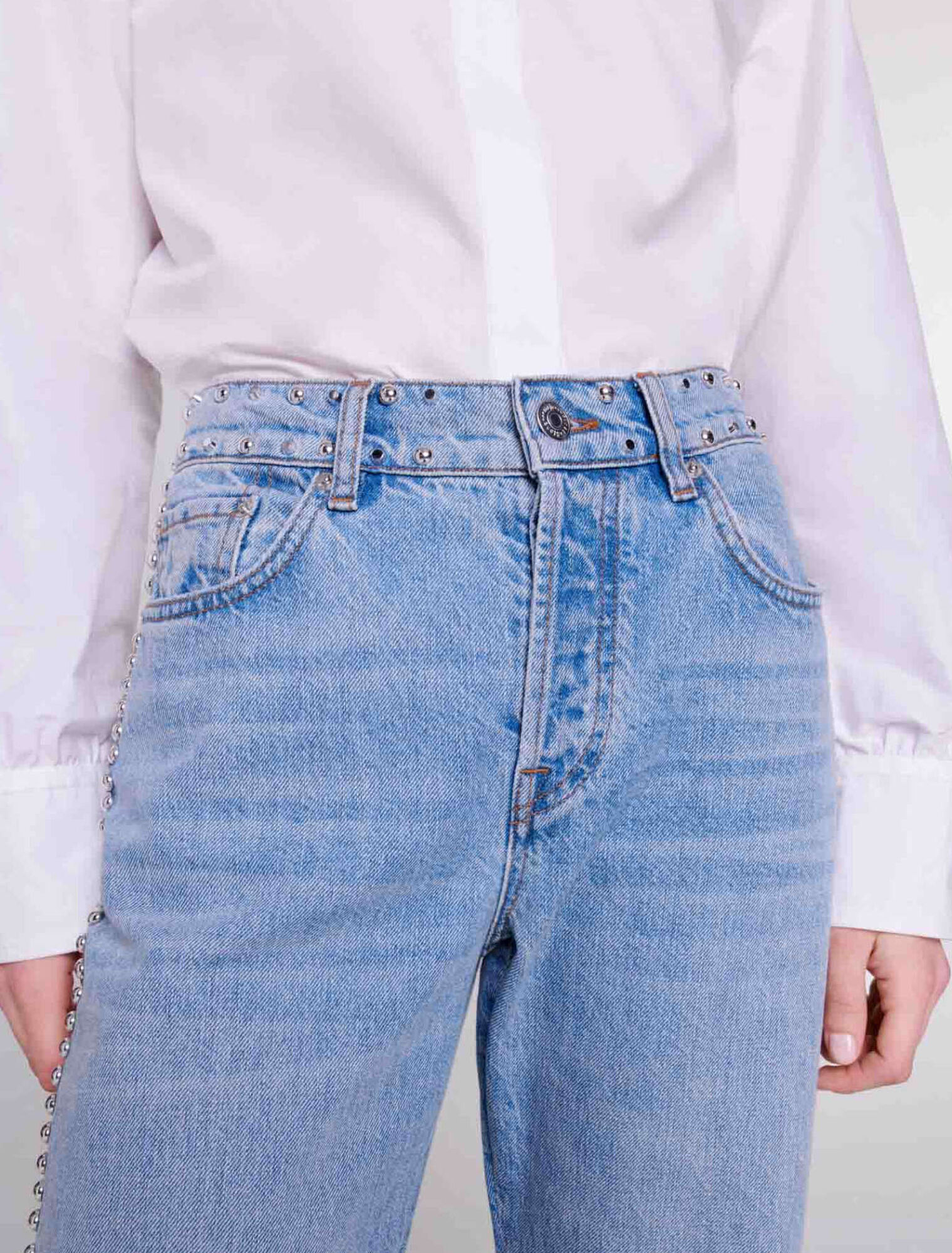 Wide-leg studded jeans