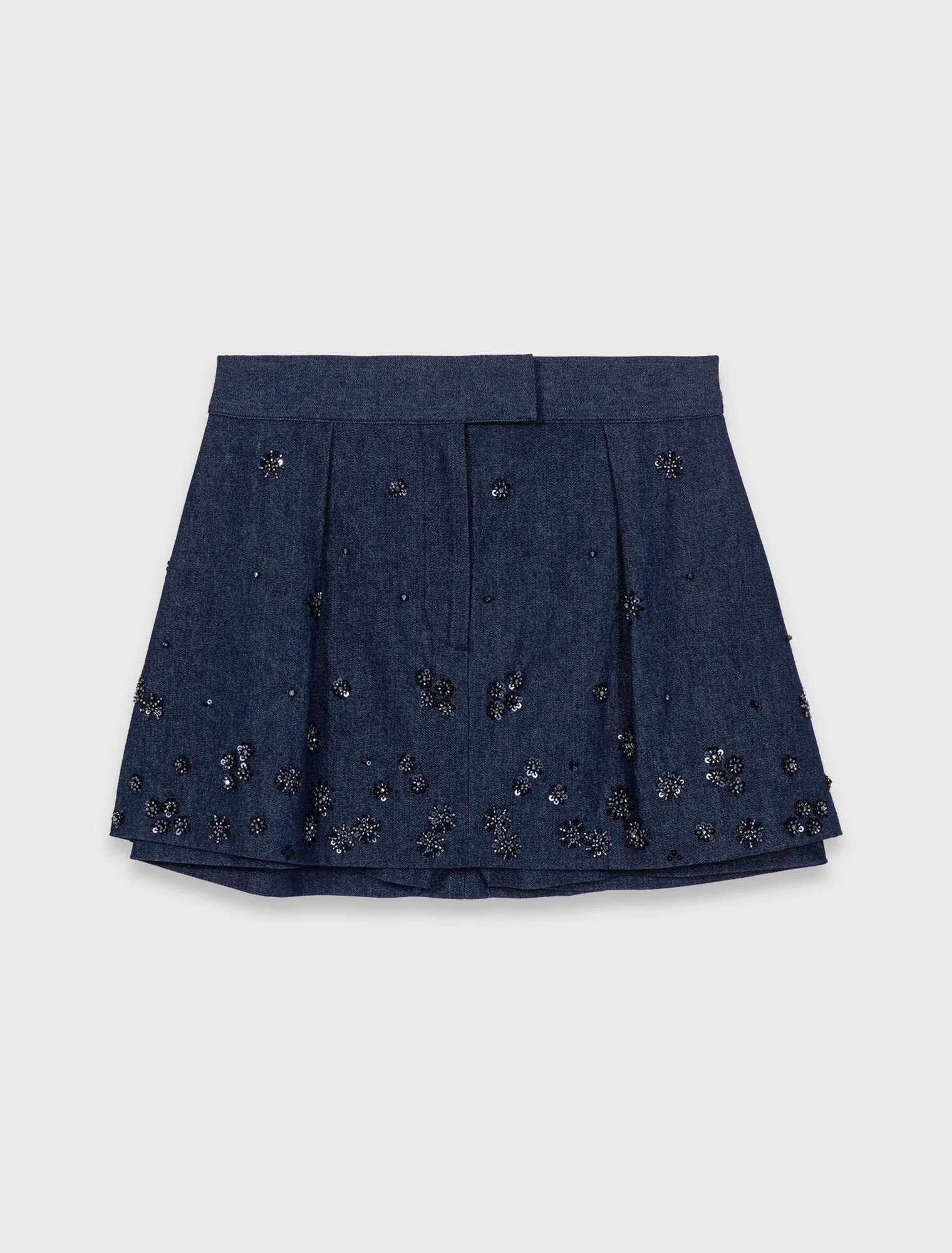 Short trompe l'&oelig;il en denim brod&eacute;