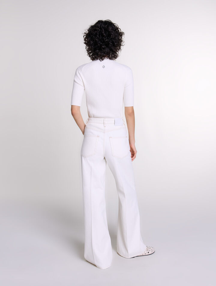 Jean large taille haute brodé