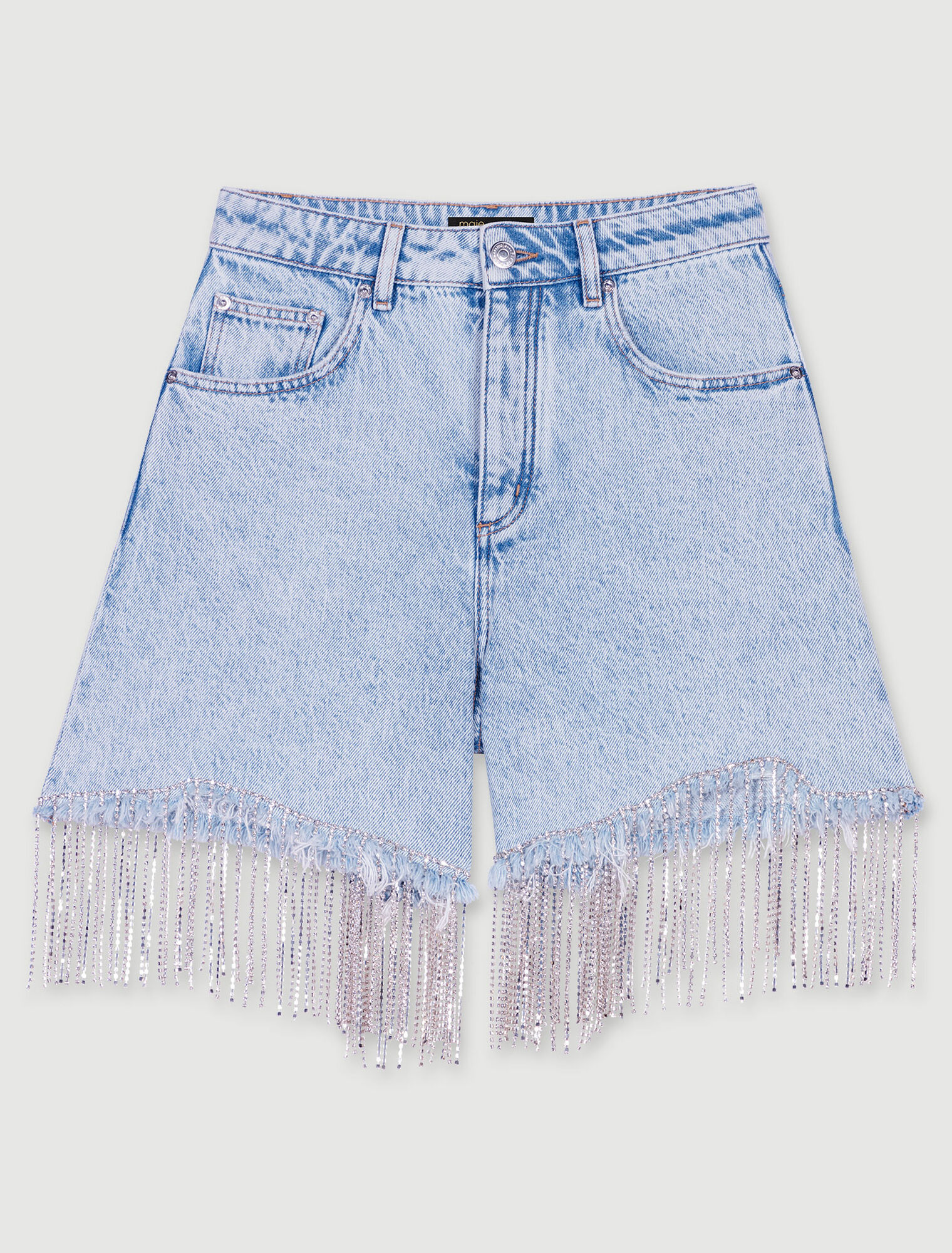 Short en denim à strass
