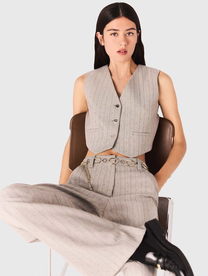 Pantalon tailleur à strass