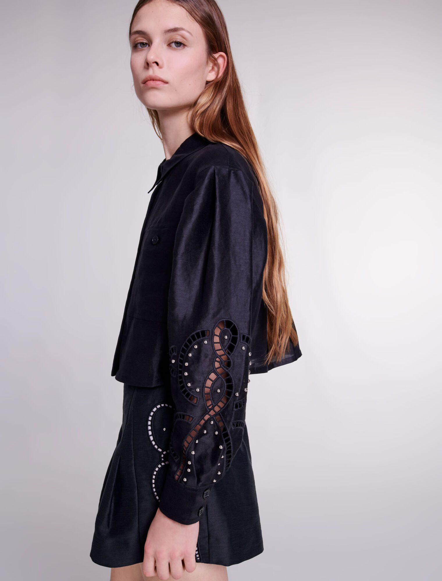 Chemise courte en lin ajourée