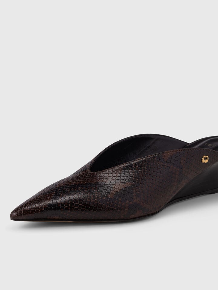 Embossed leather wedge mules