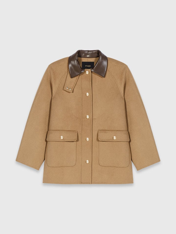 Manteau en laine &agrave; capuche amovible