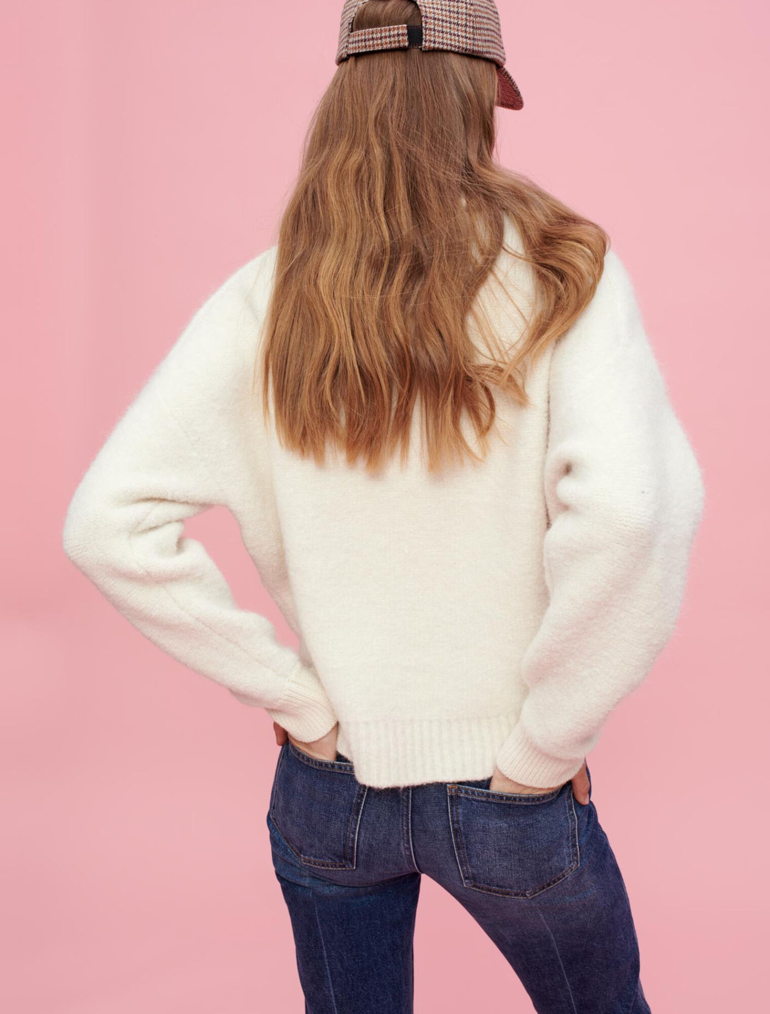 Ecru bouclé mock-neck jumper