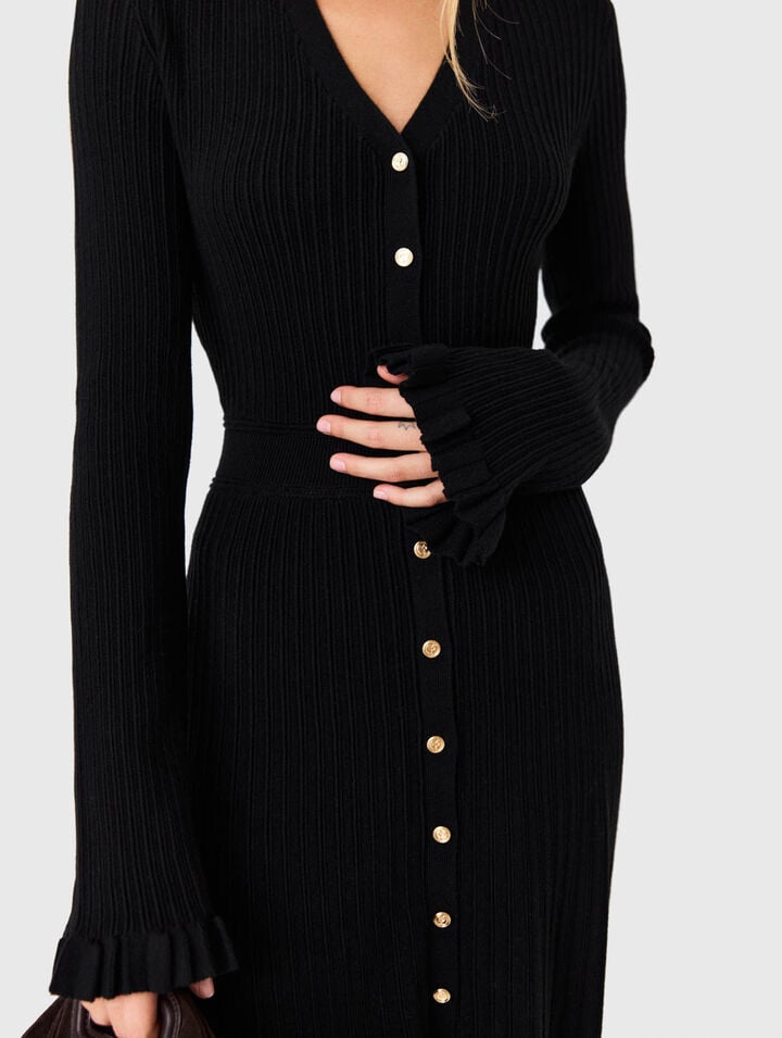 Robe longue en maille &agrave; volants