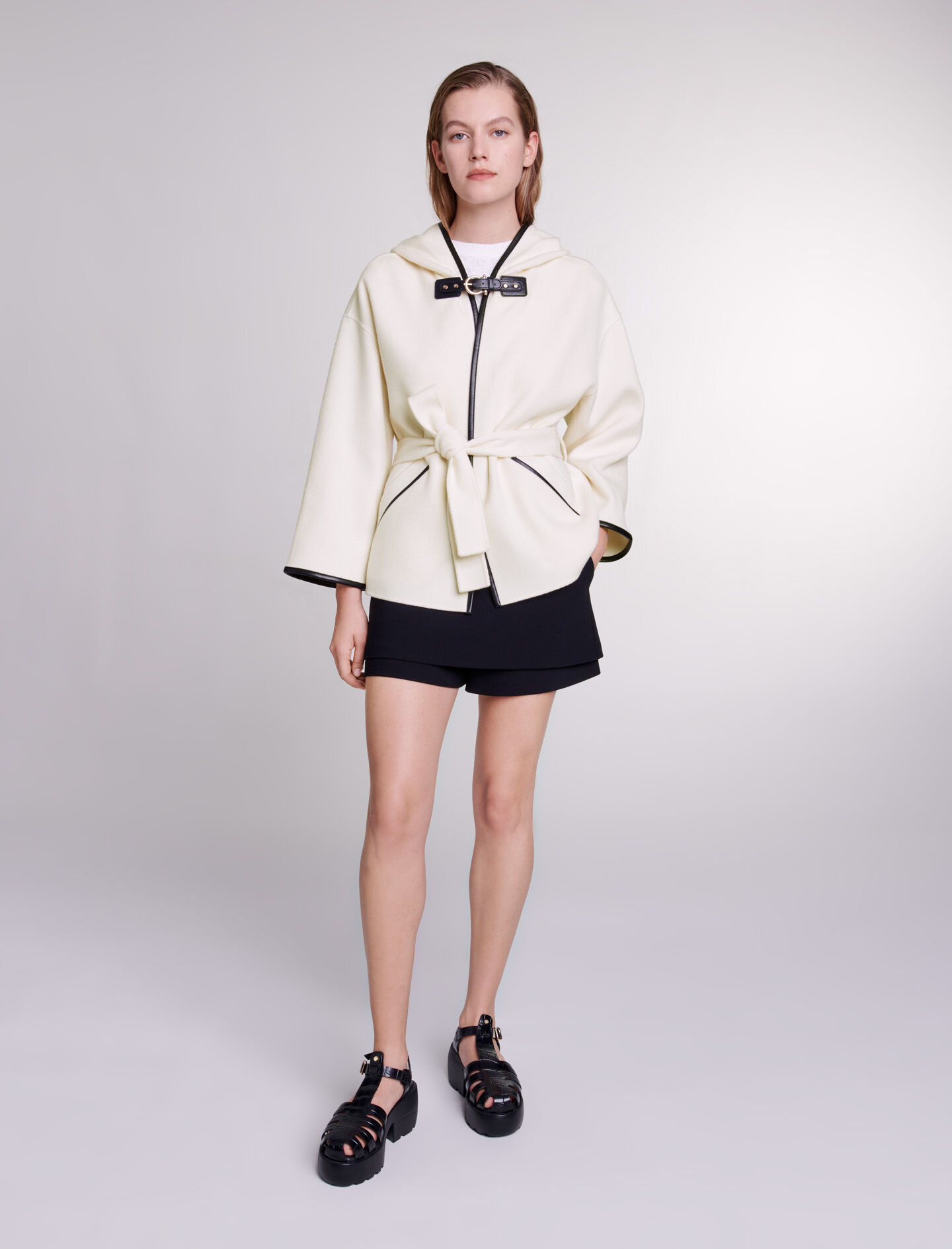 Manteau effet cape en laine
