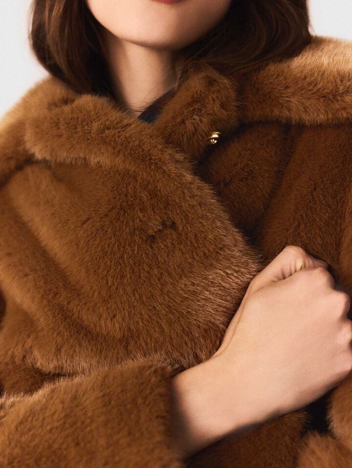 Mid-length faux fur coat