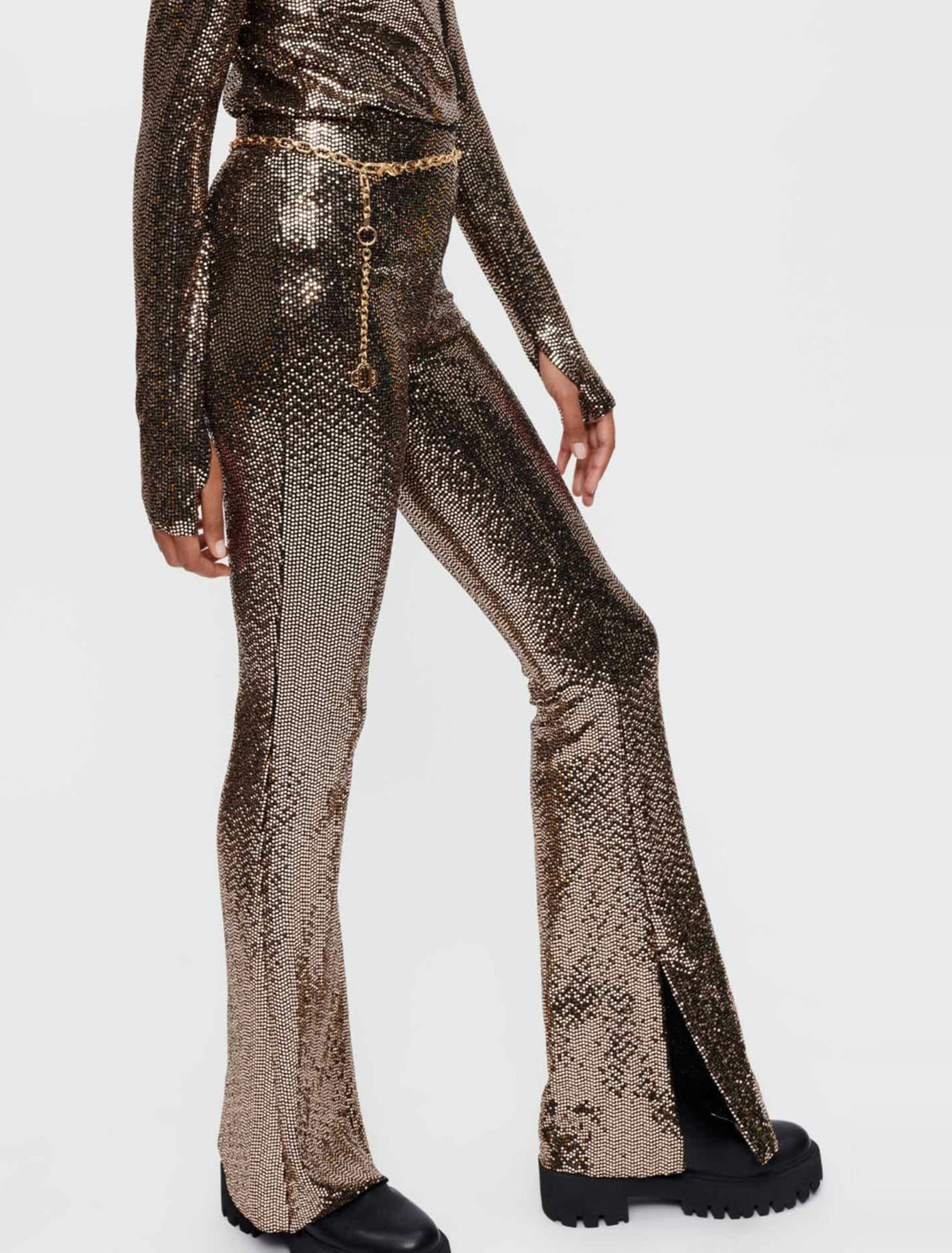Pantalon stretch et évasé à sequins