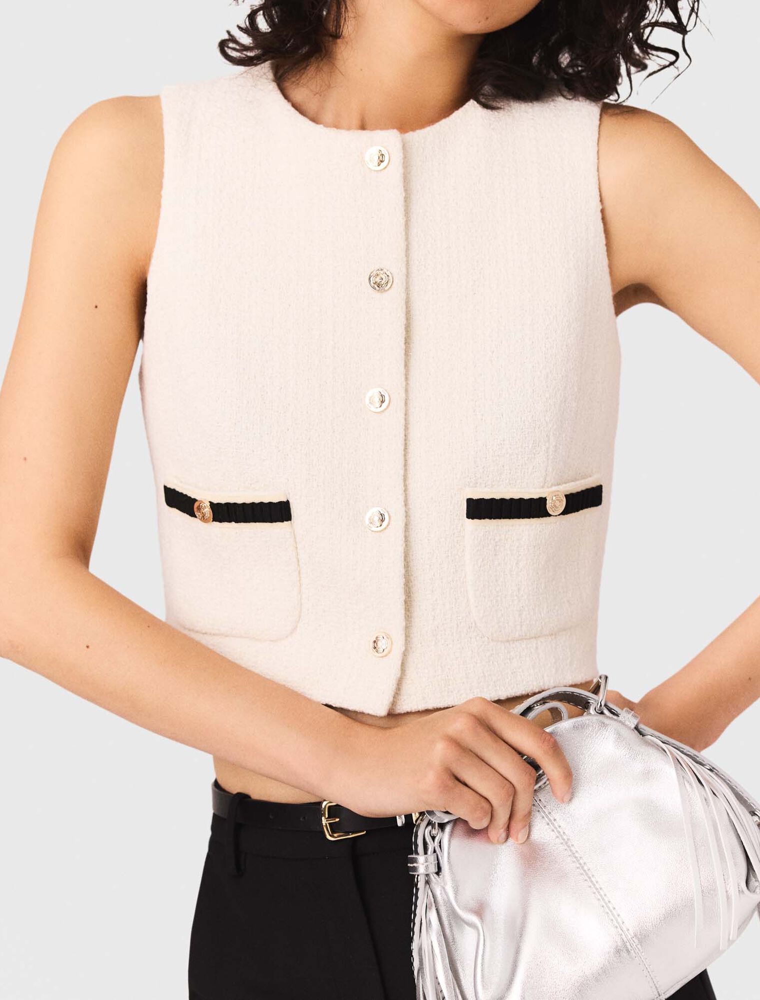 Top sans manches en tweed lurex