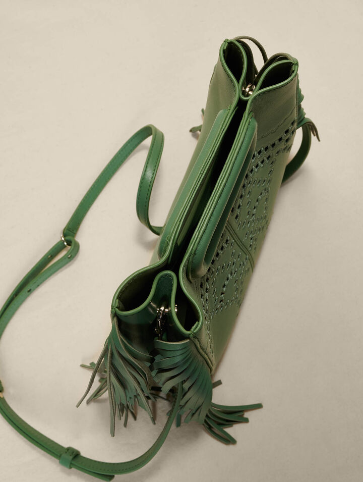Perforated, fringed leather M bag