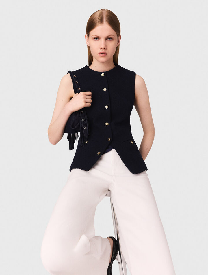 Veste longue en tweed sans manches