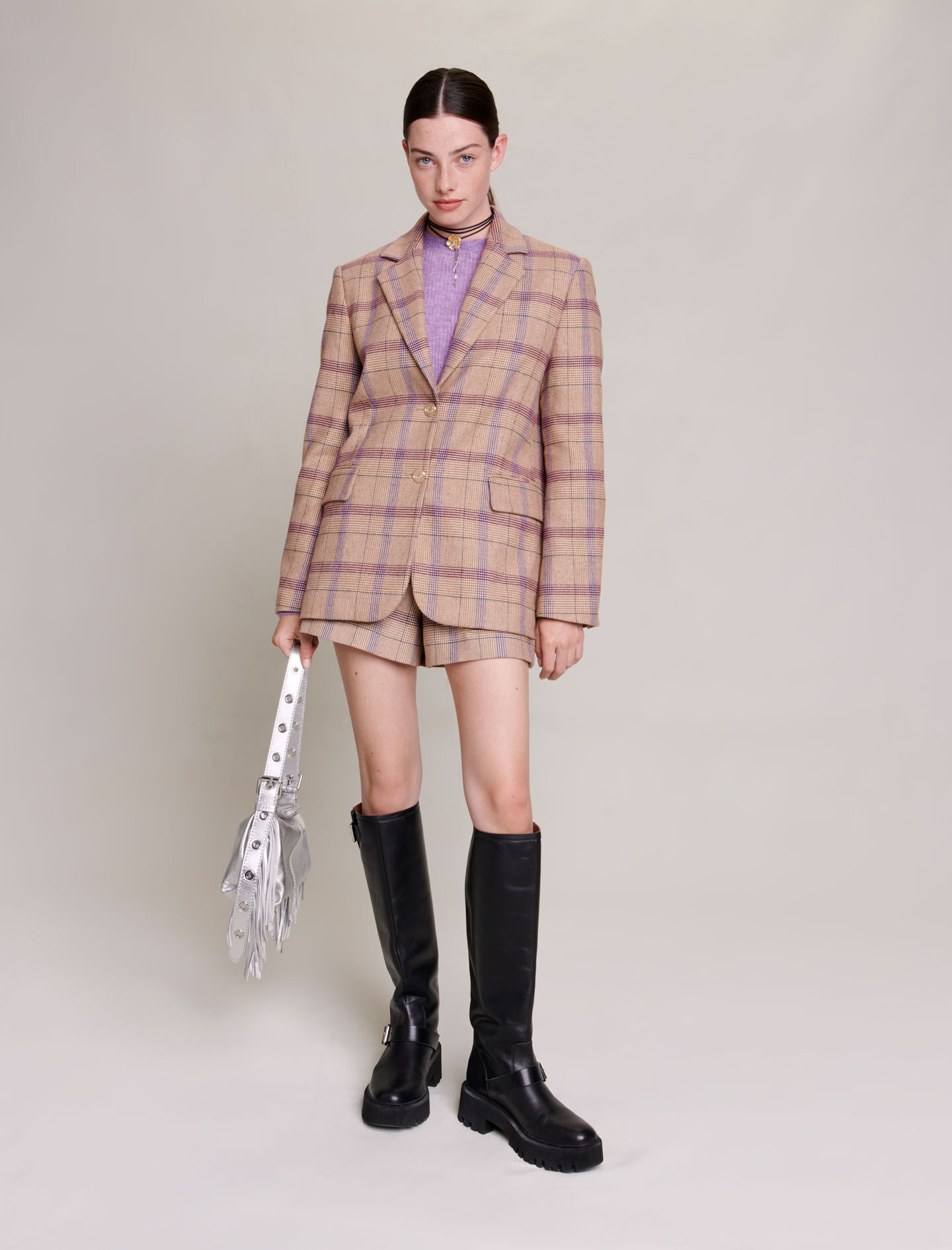 Maje checked woven blazer store