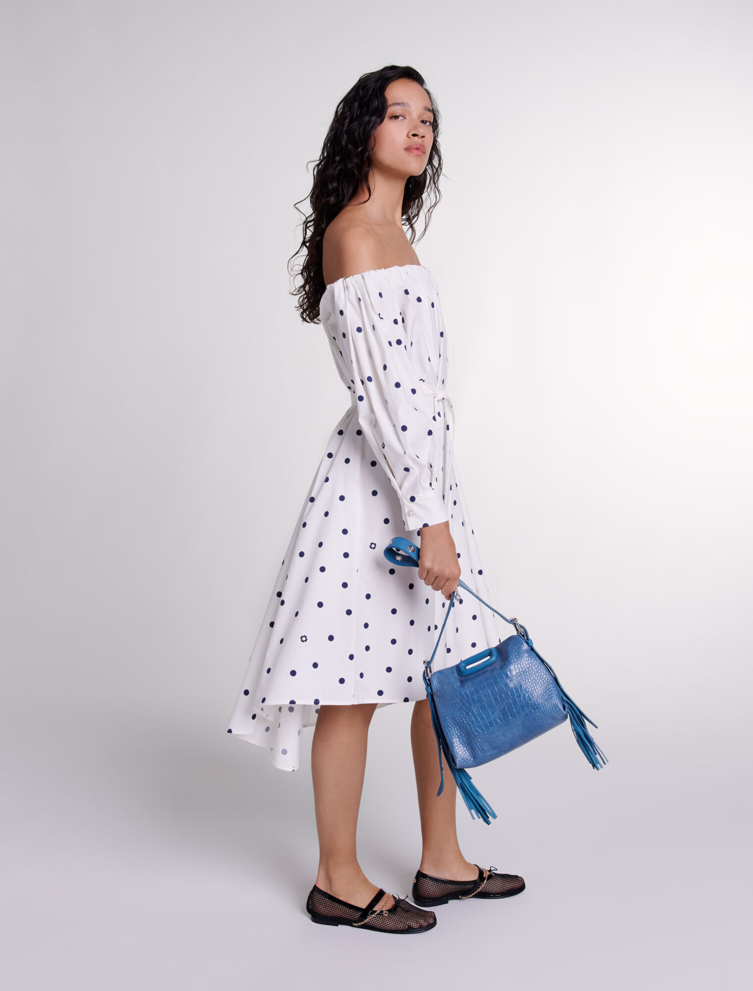 Robe chemise à encolure bardot 