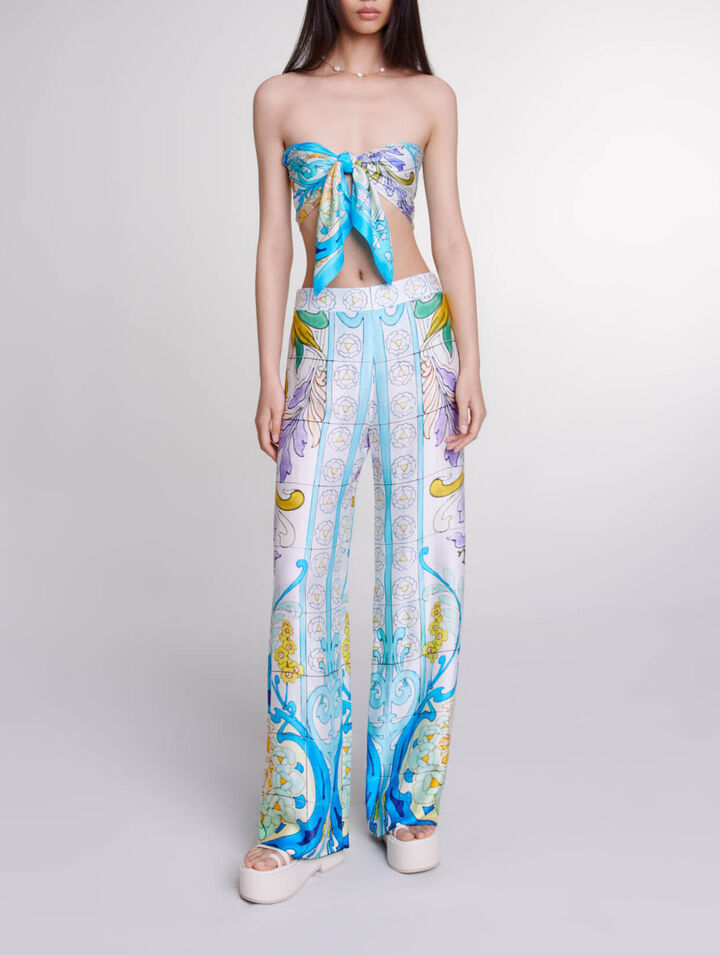 Pantalon satin&eacute; imprim&eacute;