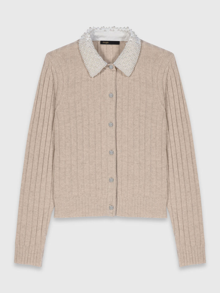 Cardigan avec col perlé amovible
