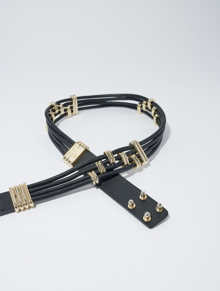 Mixed metal and leather belt