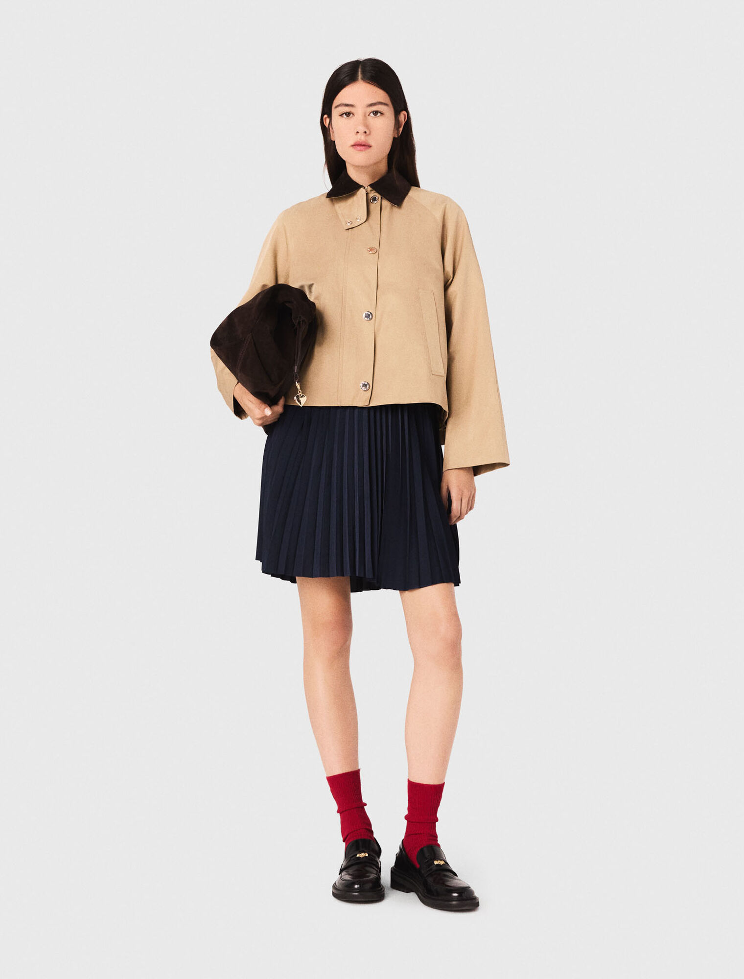 Blouson trapèze à col contrasté