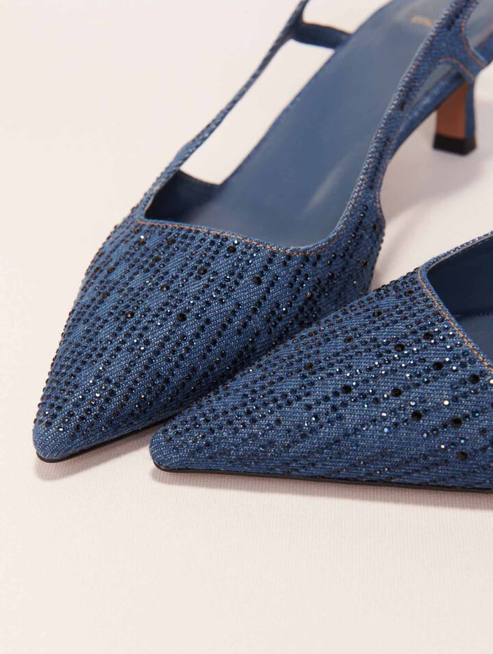 Escarpin slingback en denim strassé