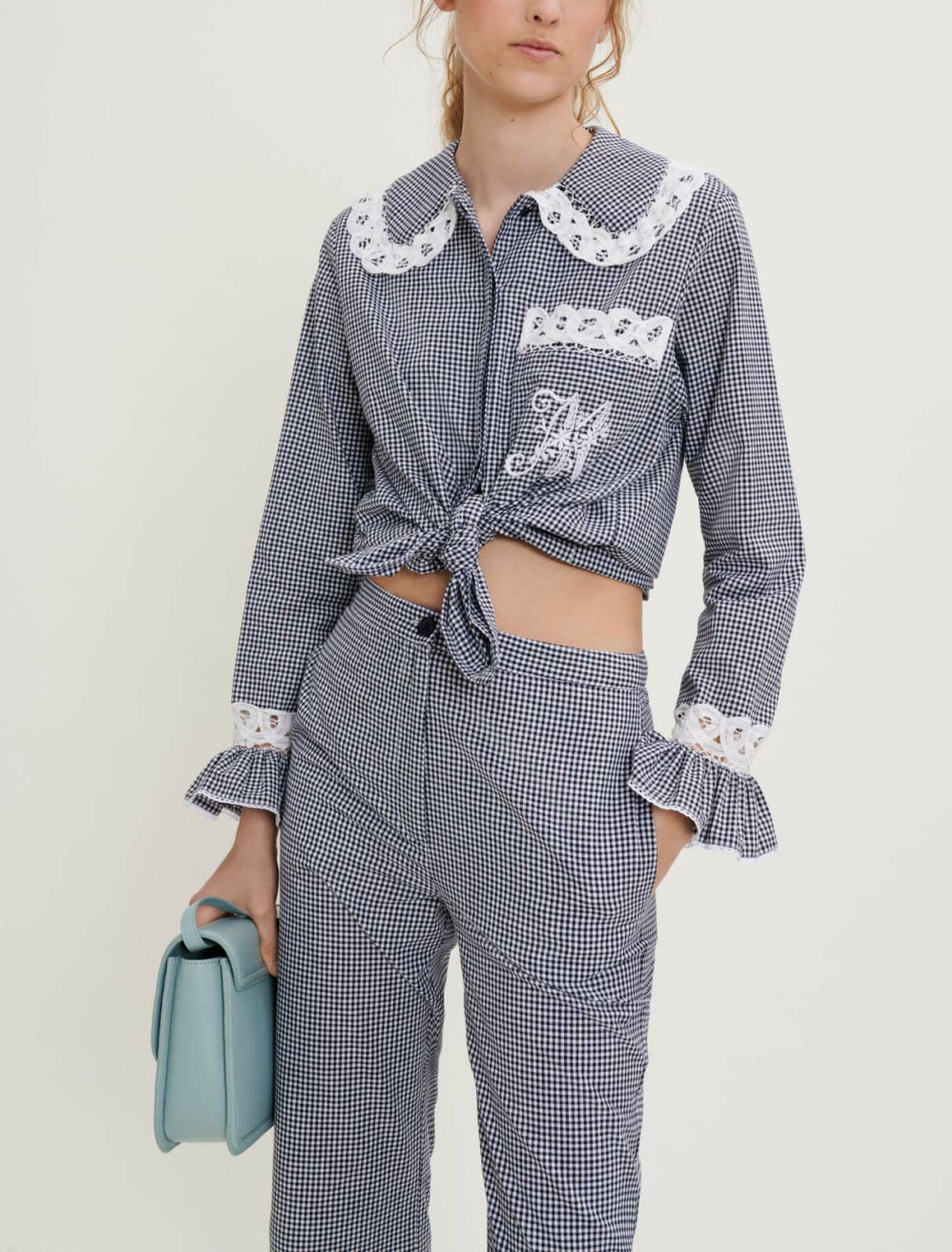 Gingham and lace shirt