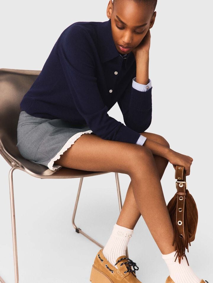 Jupe trap&egrave;ze et bande en popeline