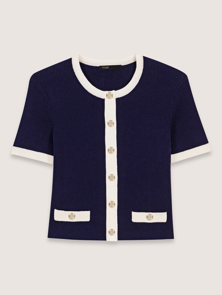 Cardigan court &agrave; d&eacute;tails contrast&eacute;s