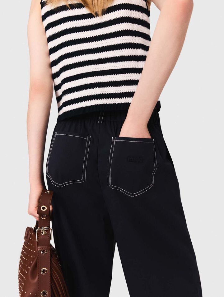 Pantalon en coton à ceinture cuir
